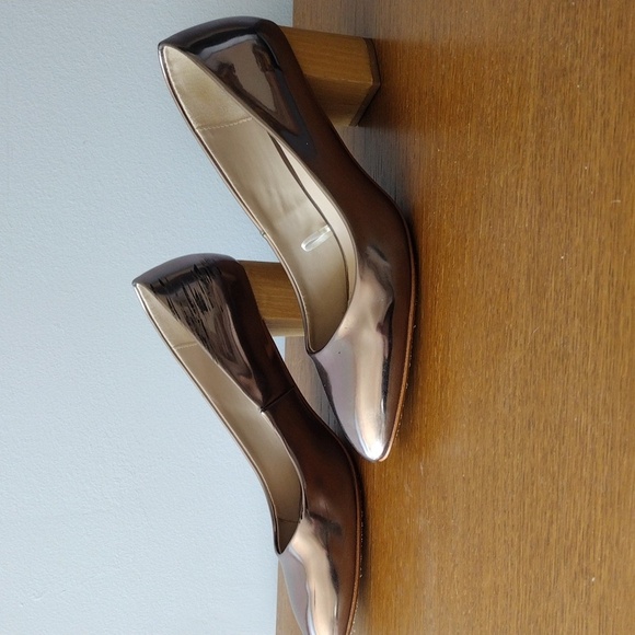 Zara Rose Gold Metallic Block Heel Pumps Square Toe Size 40 US 9 Wedding - Picture 5 of 11